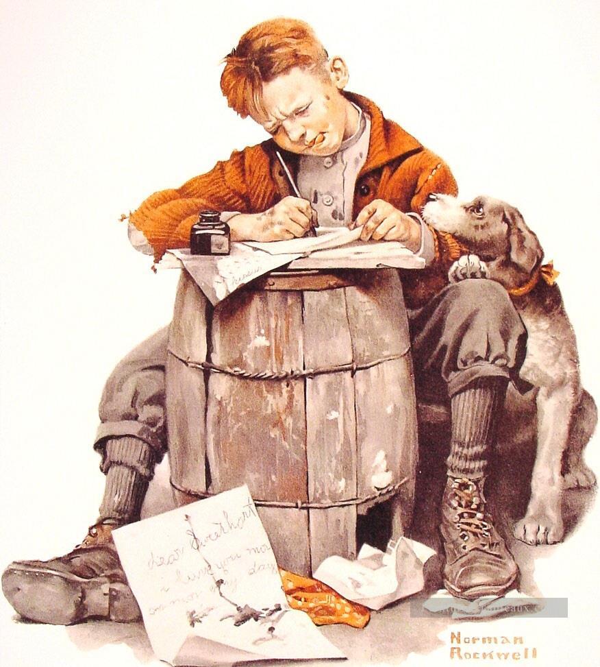 petit garçon écrit une lettre 1920 Norman Rockwell Peintures à l'huile
